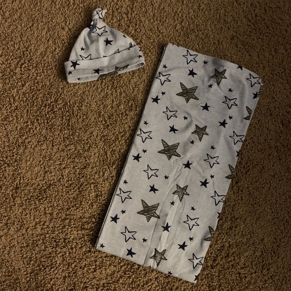 Baby Blue Stars Blanket Swaddle Set